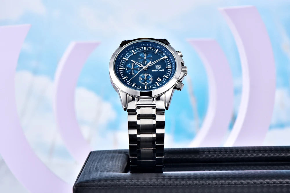 BENYAR Men's Watches Luxury Quartz Wristwatches Chronograph Watch Men Gifts Waterproof Stainless Steel Clock Reloj Hombre 2025