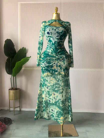 CM.YAYA Women Draped V-neck Cutout Front Ruched Stacked Bodycon Midi Long Maxi Dress 2025 Night Club Party Vestidos Sexy Dresses