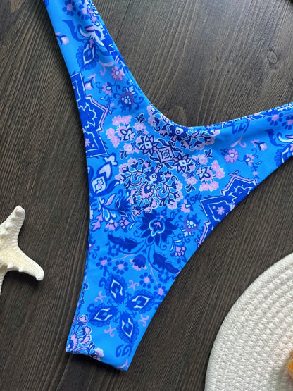 Sexy Colorful Floral Printed Bandeau Bikini Female Swimsuit Women Swimwear Two-pieces Bikini set Bather Bathing Suit Swim Lady