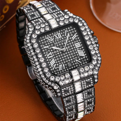 Luxury diamond watches for men Hip Hop Style Bling Bling Iced Out Wristwatch Fashion Square Stainless Steel Waterproof Clock 202