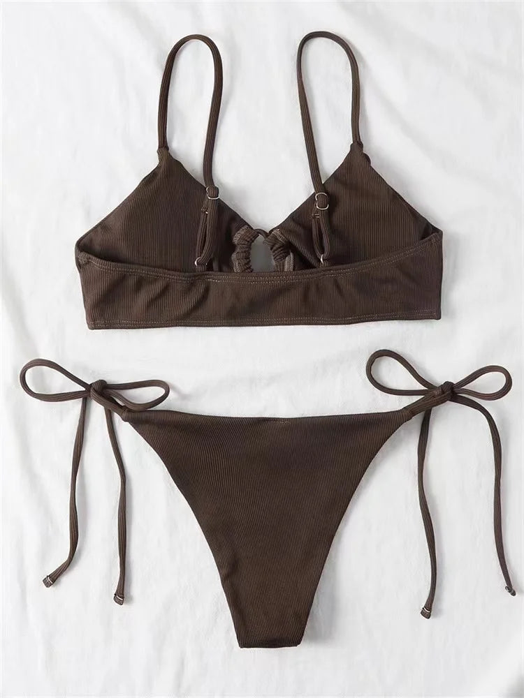 2024 Sexy Bikini Women Low waist Swimsuit Female Solid Brazilian Bikinis Set 2 Pieces Swimming Beach Bathing Suit New Beachwear