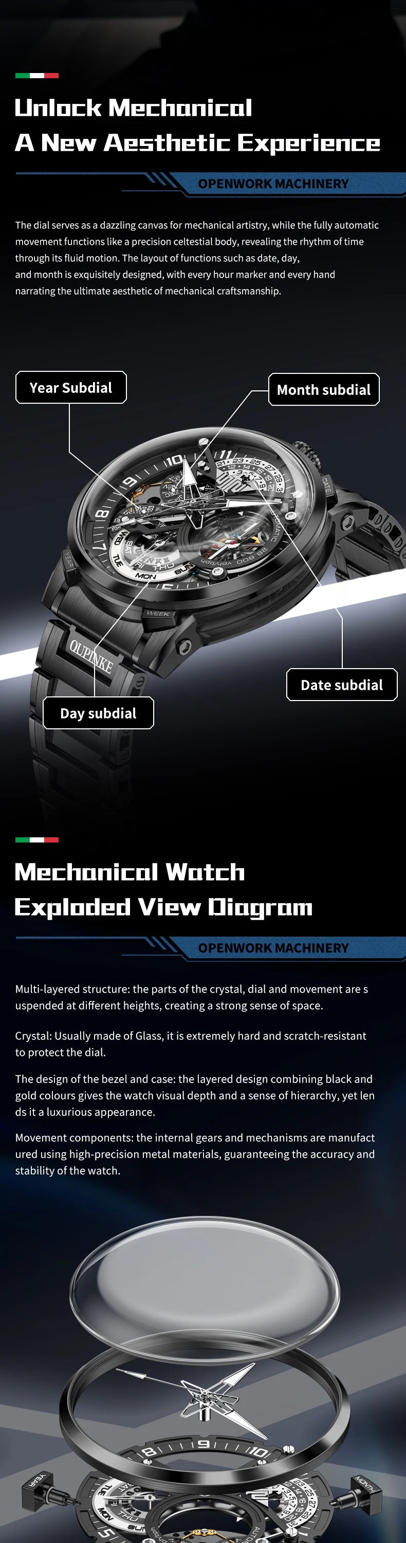 OUPINKE Black Steel Tourbillon Mens Wrist Watches Skeleton Automatic Mechanical Watch Fashion Wrist Watch Mens Sapphire