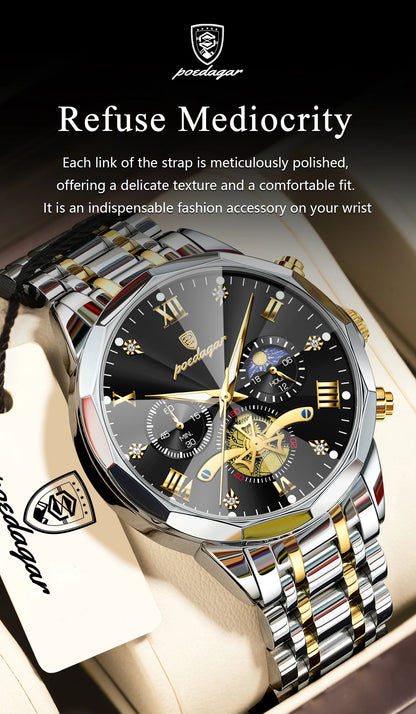 POEDAGAR Luxury Men Clock Waterproof Luminous Chronograph Sport Man Wristwatch Stainless Steel Fahion Quartz Men's Watches Reloj