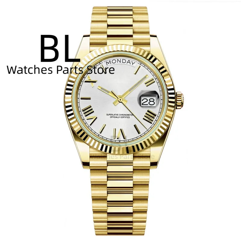 BLIGER 36mm39mm Silver Gold Luxury Enamel Dial Men's Watches Miyota8285 Week Date Function Waterproof Sapphire Glass Reloj Hombr