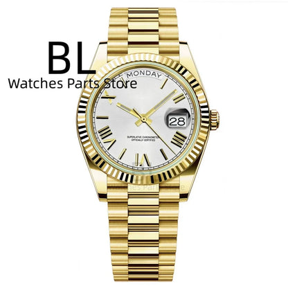 BLIGER 36mm39mm Silver Gold Luxury Enamel Dial Men's Watches Miyota8285 Week Date Function Waterproof Sapphire Glass Reloj Hombr