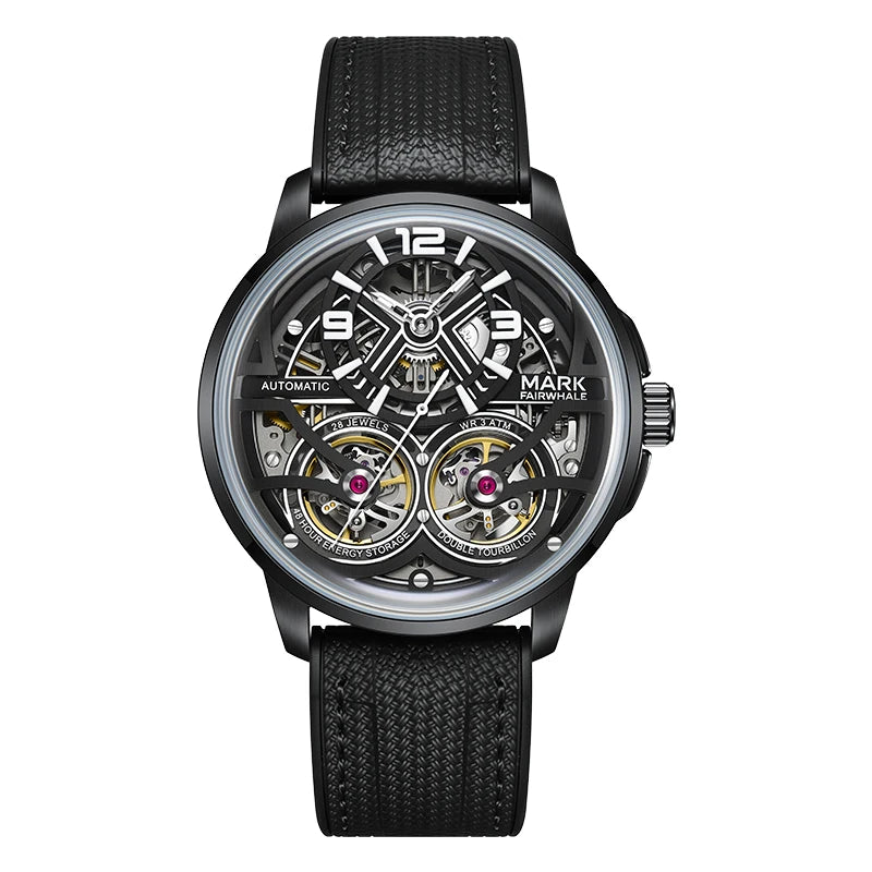 Mark Fairwhale Fashion Watches Mens Silicone Strap Waterproof Automatic Skeleton Mechanical Watch
