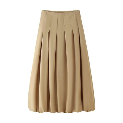 Women's Autumn New Short Zipper Jacket Short Sleeved Top High Waisted Pleated Lantern Flower Bud Half Skirt Set