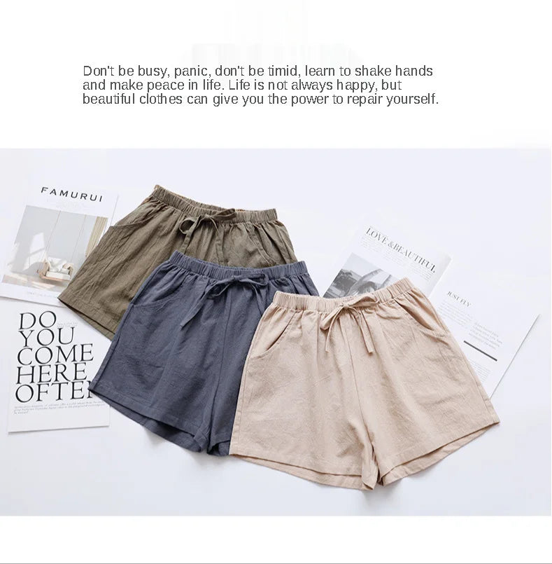 Summer Cotton Linen Shorts Women High Waist Oversize Shorts Short Pants Women Fashion Casual Sports Shorts Female S-XL