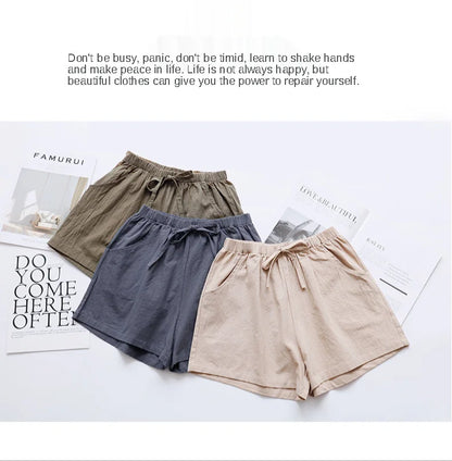 Summer Cotton Linen Shorts Women High Waist Oversize Shorts Short Pants Women Fashion Casual Sports Shorts Female S-XL