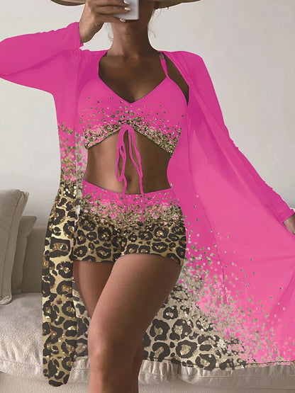 3 Pieces High Waist Bikini 2026 Printed Swimsuit Women & Kimono Swimwear Female Sexy Bather Bathing Swimming Swim Suit Beachwear
