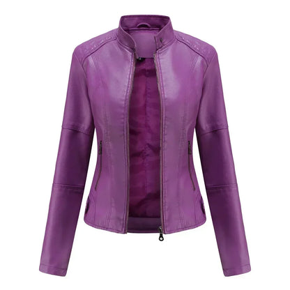 Faux Leather Jacket Women 2026 Autumn Spring Women's Moto Biker Jacket Red Black Coat Brown Purple Blue 3xl 4xl Coffee XS Beige