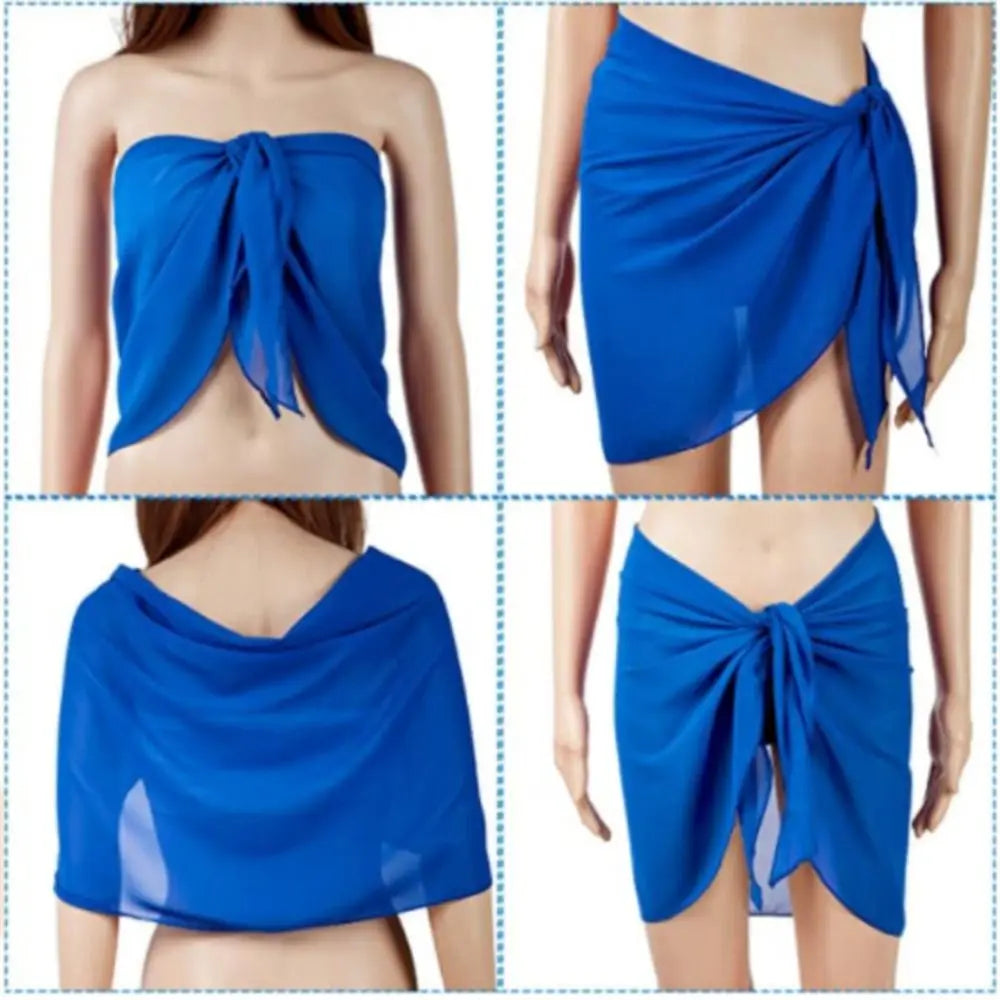 Women Short Sarongs Swimsuit Coverups Beach Bikini Wrap Sheer Short Skirt Chiffon Scarf Cover Ups for Swimwear