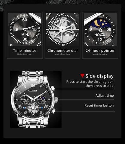 OLEVS 2856 Original Watches Man Multifunctional Chronograph Quartz Watch Waterproof Luminous Moon Phase Watches For Man Reloj