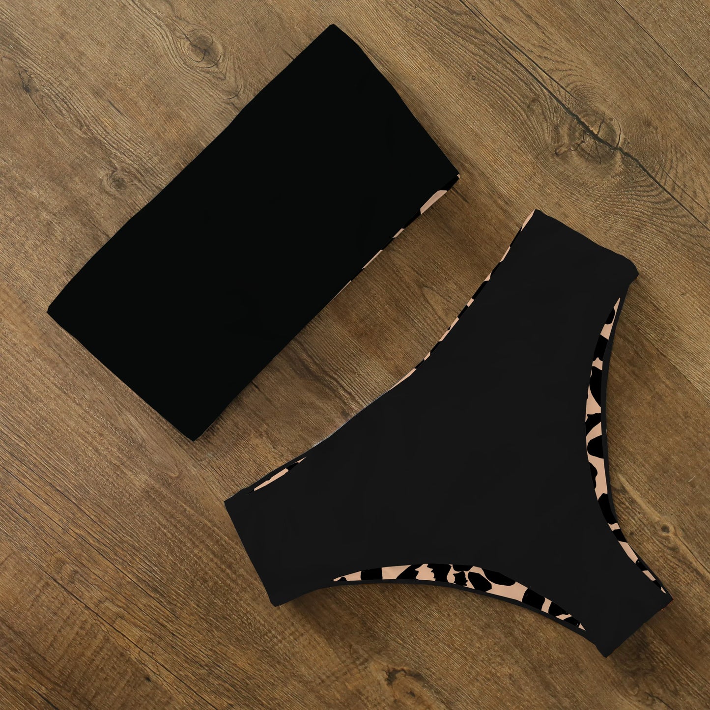 Reversible Bikinis Women Bandeau Swimwear Back Cross Halter Swimsuit Print High Waist Bathing Suit Femme Swim Wear Summer