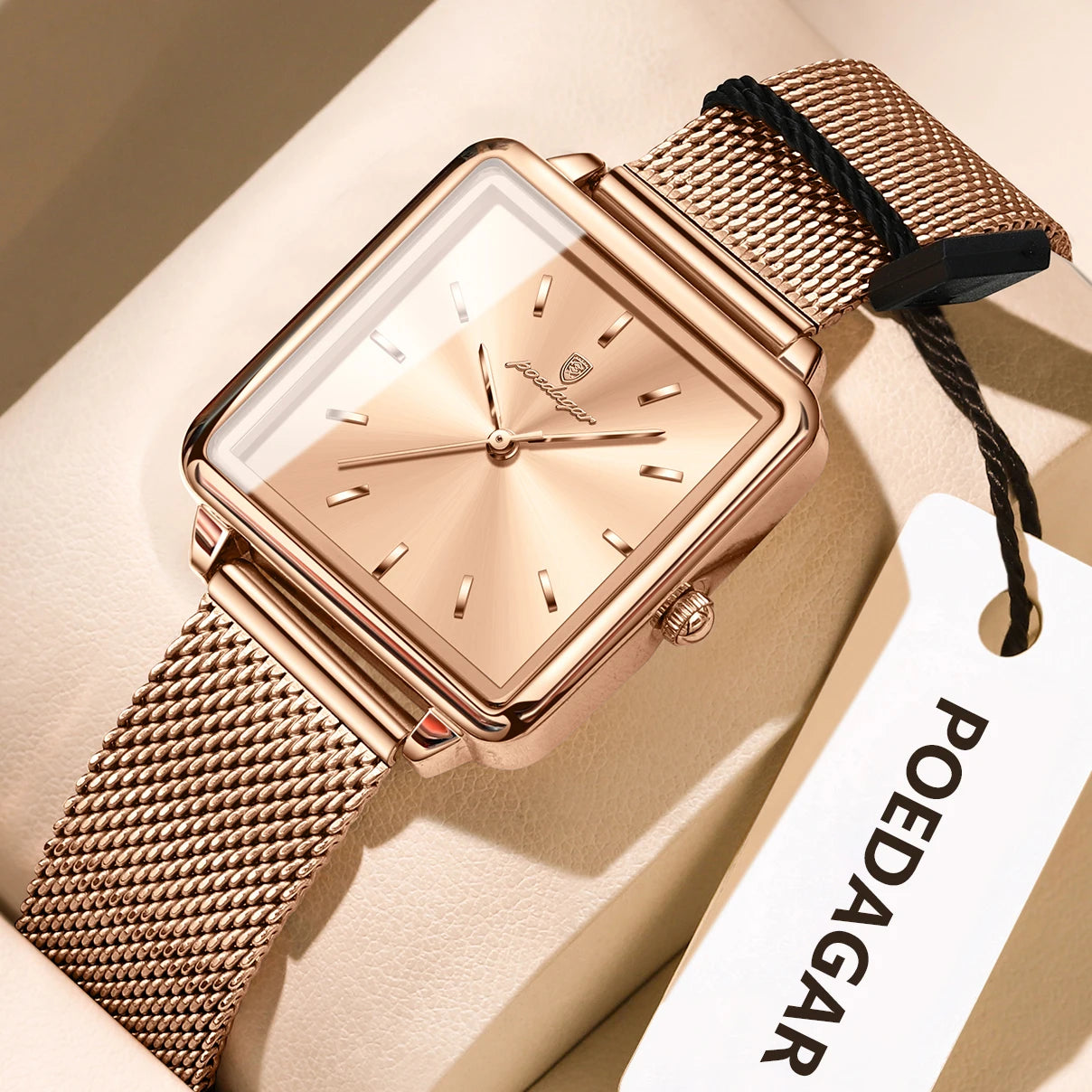 POEDAGAR Square Fashion Ladies Watch Waterproof Stainless Steel Mesh Watch For Woman Elegant Women's Quartz Watches Female Reloj