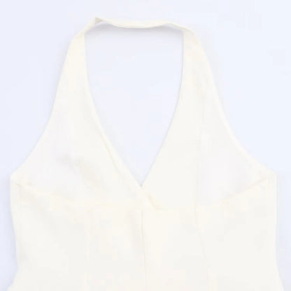 HH Female Sexy Mini Dress Grey Turn-Down Collar Sleeveless Backless Double Breasted Summer A-Line Dresses Woman New Trendy