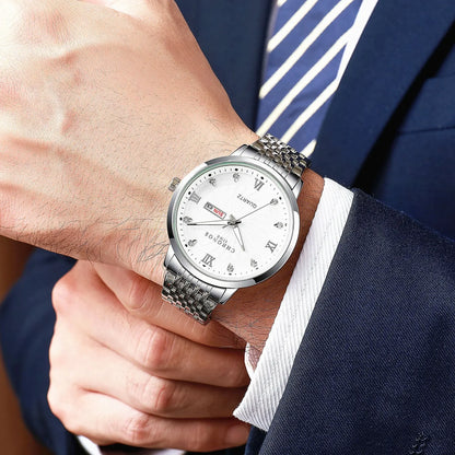 CHRONOS Mens Watch Waterproof Stainless Steel Business Men Wrist Watches with Calendar Auto Date Quartz Classic Office Timepiece