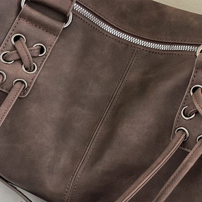 Retro Motorcycle Handbag Women Horizontal Tote Storage Tassel Design Pillow Shoulder Bag Trendy Large Capacity Soft Underarm Bag
