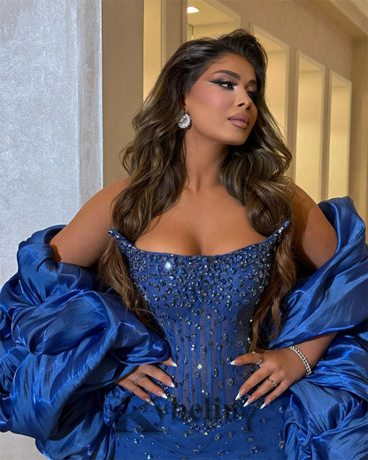 Kybeliny Luxury Rhinestones Graduation Dresses Mermaid Pleat Tulle Off the Shoulder Vestidos de Graduacion Customization