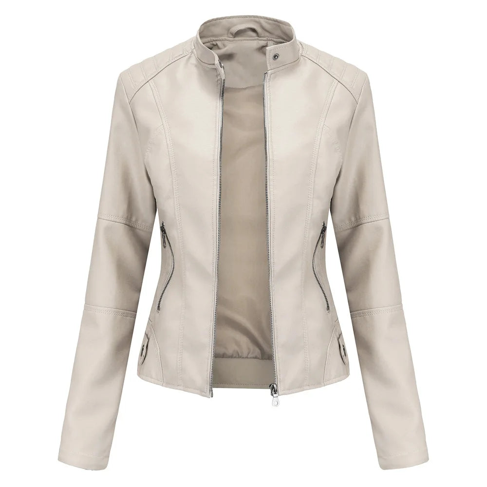 Faux Leather Jacket Women 2026 Autumn Spring Women's Moto Biker Jacket Red Black Coat Brown Purple Blue 3xl 4xl Coffee XS Beige