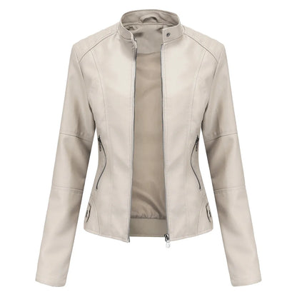 Faux Leather Jacket Women 2026 Autumn Spring Women's Moto Biker Jacket Red Black Coat Brown Purple Blue 3xl 4xl Coffee XS Beige