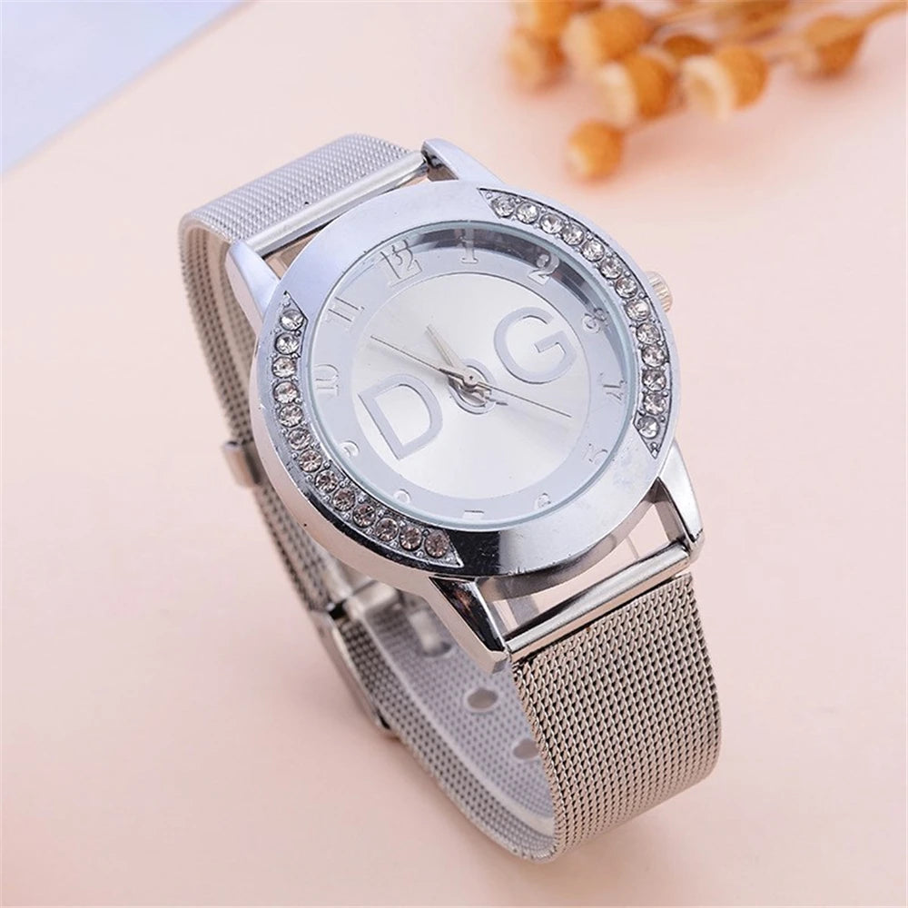 Fashion  Starry Sky Diamond encrusted Women's Watch Casual Stainless Steel Gold Mesh Strap Women's Dress Watches