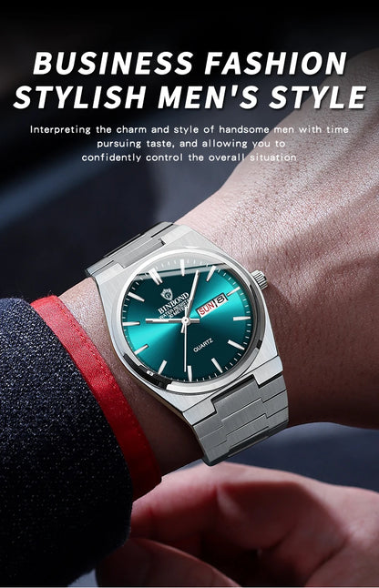 BINBOND Fashion B102 Men Business Watch Leisure Quartz Stainless Steel Buckle Watches Waterproof Luminous Calendar Men's Watches