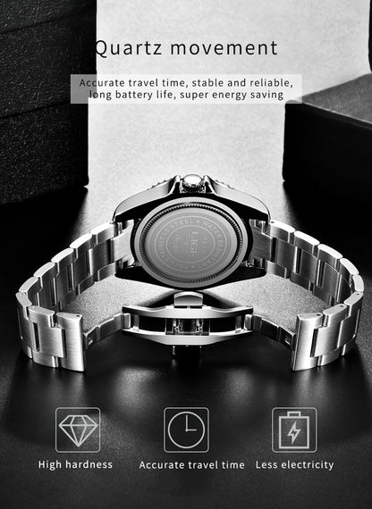 LIGE Top Brand Fashion Mens Watch Business Luxury Quartz Wristwatches Luminous Waterproof Sports Watches Mens Gifts Reloj Hombre