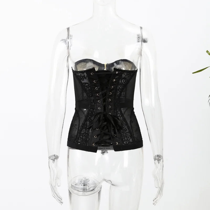 Sexy Lace Women Vest Elegant Slash Neck Single Breasted Sleeveless Backless Female Tank Top 2025 Summer Fashion Lady Streetwear