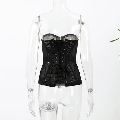Sexy Lace Women Vest Elegant Slash Neck Single Breasted Sleeveless Backless Female Tank Top 2025 Summer Fashion Lady Streetwear