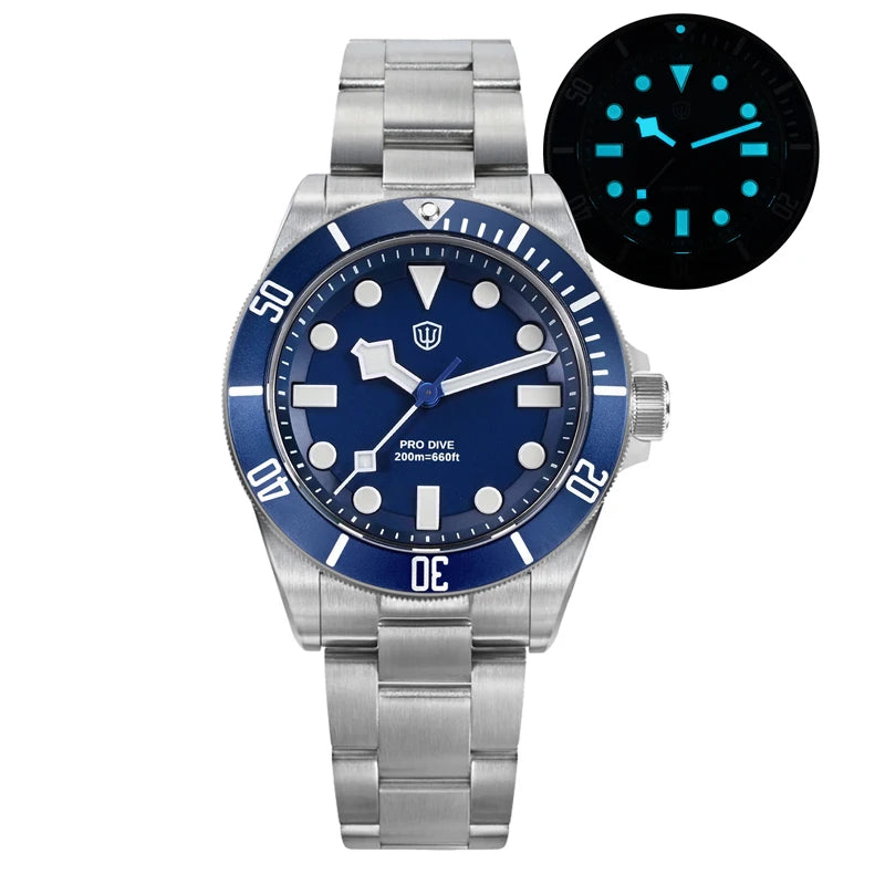 Watchdives WD1969 Pro Watch VH31 Sweep Seconds Quartz Movement Waterproof BGW9 Luminous Sapphire Glass 38mm Vintage Men Watches