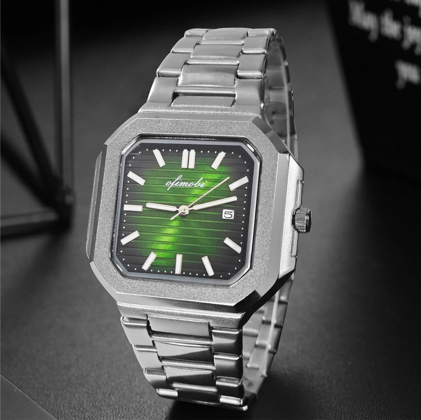 Classic Men Business Watches Fashion Square Dial Stainless Steel Strap Quartz Watch with Calendar For Luxury Mens Clock
