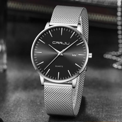 Watch for Men, Stainless Steel 40mm with Mesh Strap Mens Watches,Classic Ultra Slim 7mm Men's Wrist Watches Automatic Minimalist