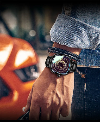 GLENAW Mechanical Watch for Men Breathable Leatherstainless Steel Automatic Skeleton Mens Watches Top Brand Luxury Reloj Hombre