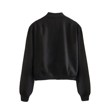MUJER 2025 Woman Bomber Jacket White Autumn Winter Button Cropped Jackets for Women Fashion Long Sleeve Women Coats Outerwears