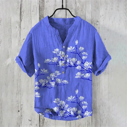 Spring and summer men's and women's shirts independent station casual Hawaiian style shirts men's tops 100% linen new hot sale