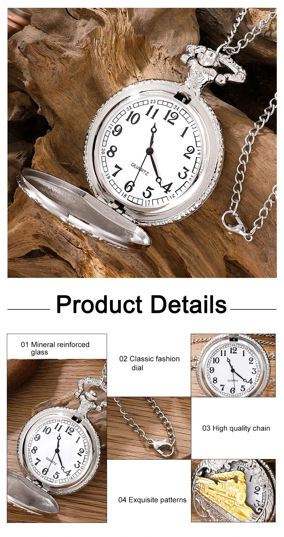 Antique Steam Train Design Pocket Watch with Chain Necklace Vintage Quartz Pendant Watches Clock Chain Mens Women
