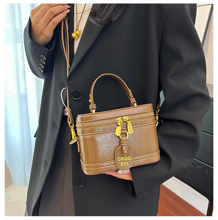 Women Fashion Tote Bucket Bags Solid Clor PU Leather Delicate Small Square Pack 2024 Trendy Female Crossbody Bag