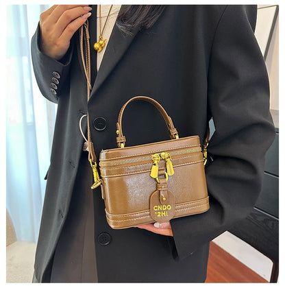 Women Fashion Tote Bucket Bags Solid Clor PU Leather Delicate Small Square Pack 2024 Trendy Female Crossbody Bag