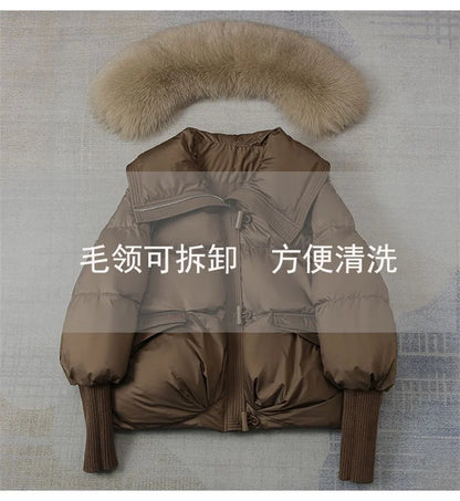 2024 Winter New Short Down Cotton Jacket Women Korean Loose Cotton Jacket Women, Oversized Wool Collar, Thickened Cotton Coat