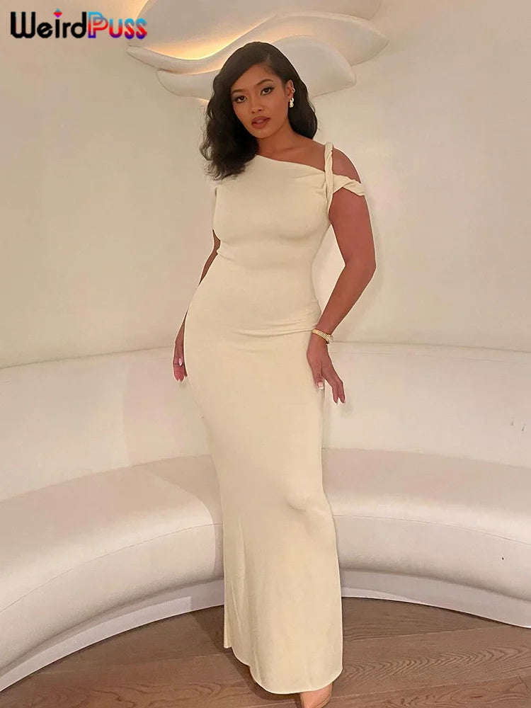 Weird Puss Bandage Dress Woman Summer Sexy Irregular Solid Sheath Chic Stretch  Body-Shape Smooth Birthday Party Elegant Bodycon