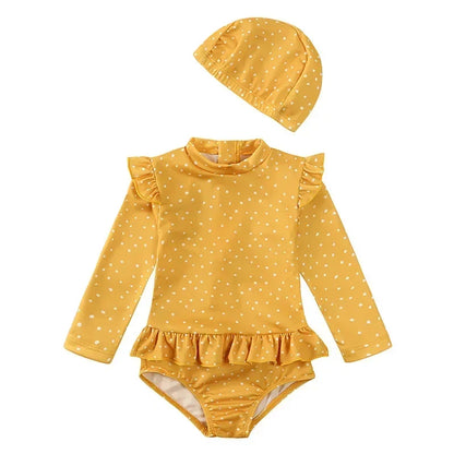Girls Cute Backless Floral One-piece Swimsuit Baby Bikini Swimwear with hat Sun-proof Beach Vacation Toddlers Kids Chic Swimsuit