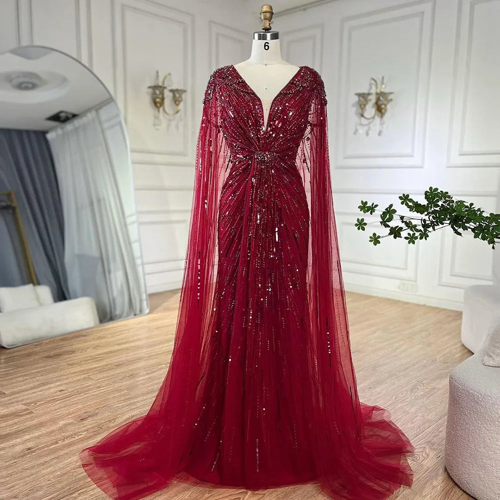 Serene Hill 2025 Turquoise Mermaid Evening Dresses Gowns With Beaded  Cape For Women's Wedding Party LA72168A Customized