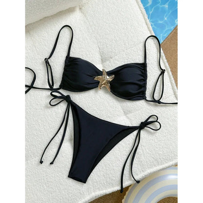 Sexy Solid Color Bikini Set Two Piece Swimsuit Pure Color Quick Dry Backless High Elasticity Nylon Fabric for Swimming And Wa...