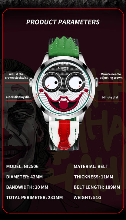 Cool Joker Watch Men Classic Men's Clown Watches Fashion Leather Strap Waterproof Quartz Wristwatches Reloj Hombre Drop Shipping