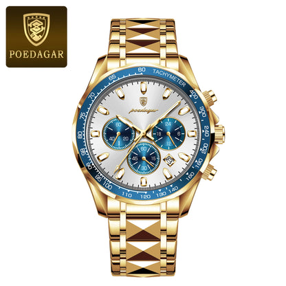POEDAGAR Top Luxury Men Watch Chronograph Waterproof Luminous Date Man Watch Stainless Steel Sports Fashion Quartz Men's Watches