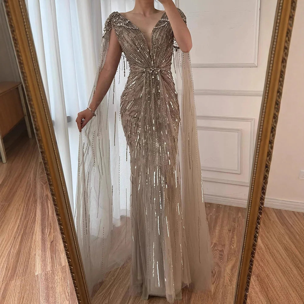 Serene Hill 2025 Turquoise Mermaid Evening Dresses Gowns With Beaded  Cape For Women's Wedding Party LA72168A Customized