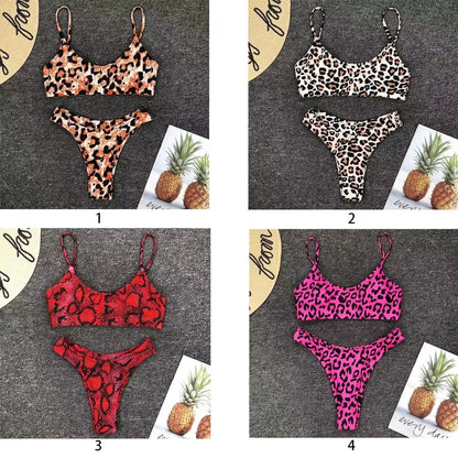 New Sexy Leopard Print Bikini Solid Swimsuit Women Split Swimwear Push Up Bikini Set Brazilian Bathing Suit Summer Beach Wear