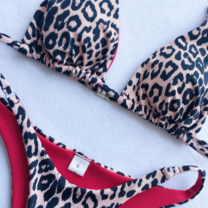 Sexy Leopard Bikini Suit Women Strap Push Up Swimsuit Three Points Bikini Set Low Waist Swimwear Women Summer Backless Beachwear