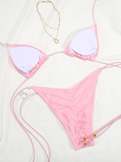 Sexy Triangle Swimsuit Tie Bikini Push Up Women Swimwear High Cut Bathing Suit Brazilian Biquini Sexy Solid Bandage Beachwear